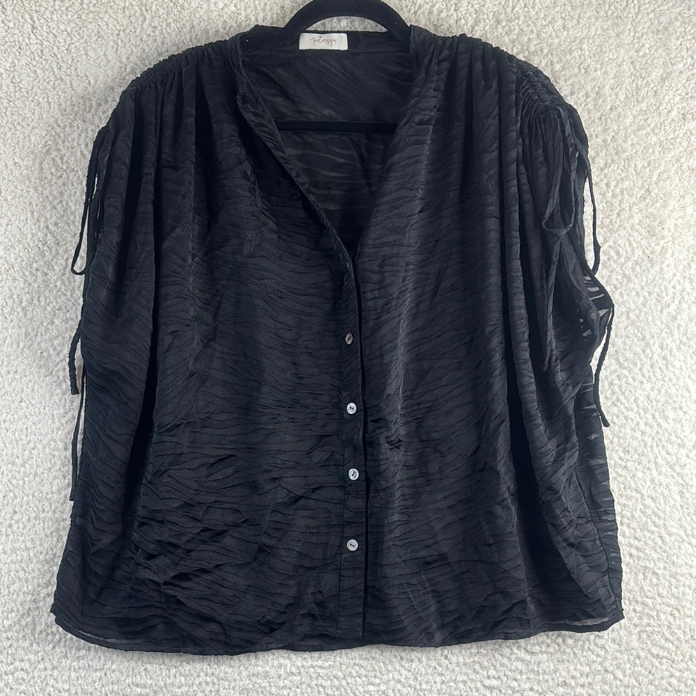 Petersyn Womens Black Drawstring Sleeveless Boxy Button Down Blouse Size XL